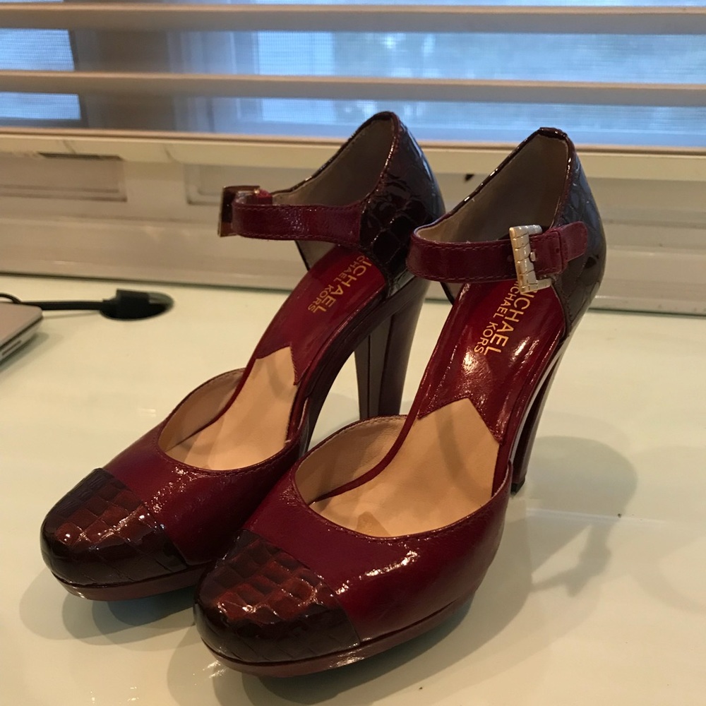 Michael Kors Deep Red Mary Jane Platform Heels